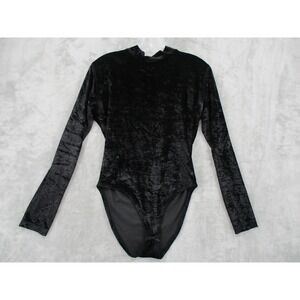 Vintage Falez Bodysuit Womens Small Black Crushed Velvet Mock Witchy Whimsigoth